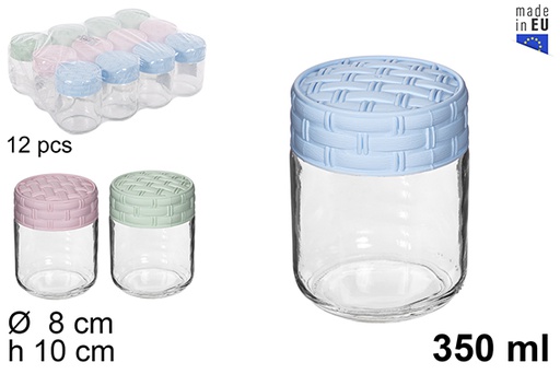 [114660] Barattolo in vetro con coperchio in rattan colori pastello 350 ml