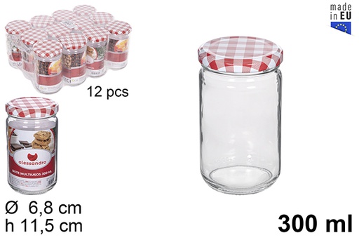 [114653] Pot rond en verre avec couvercle vichy 300 ml