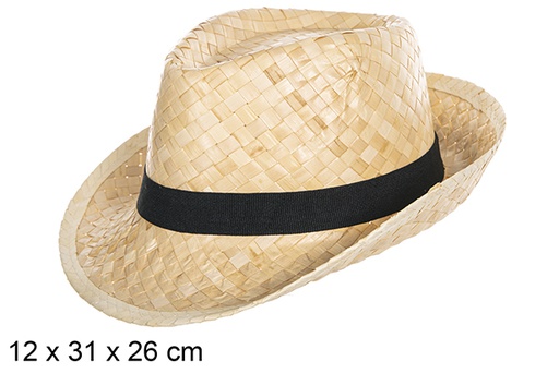 [112308] White Borsalino straw hat with black ribbon