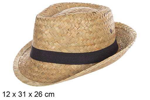 [112309] Chapéu de palha cor Borsalino com fita preta