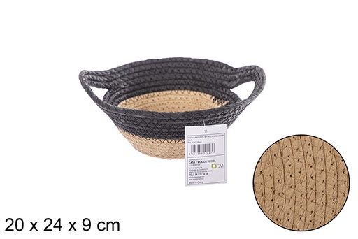 [112427] Cesta cuerda papel natural/negro con asa 20 cm