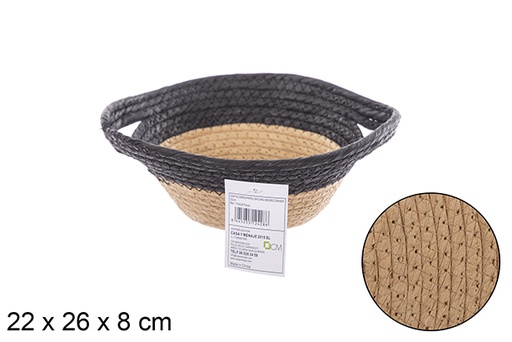 [112428] Cesta cuerda papel natural/negro con asa 22 cm