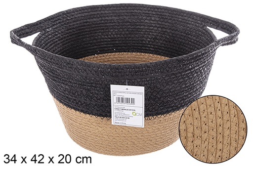 [112439] Cesta cuerda papel natural/negro con asa 34 cm