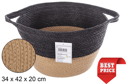 [112439] Cesta cuerda papel natural/negro con asa 34cm