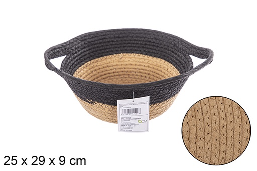 [112429] Cesta cuerda papel natural/negro con asa 25 cm