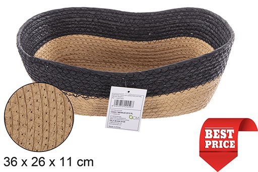 [112450] Cesto retangular em corda papel natural/preto 36x26 cm