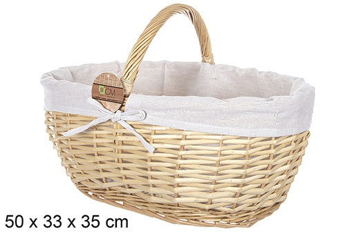 [112872] Cesta mimbre ovalada con asa miel con tela 50x33 cm