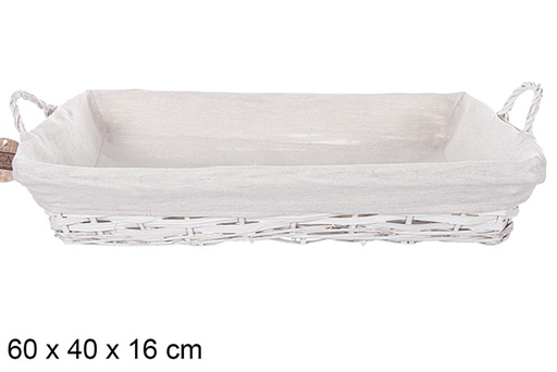 [112901] Cesta mimbre rectangular con asas color blanco con tela 60x40 cm