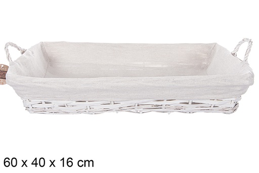 [112901] Rectangular wicker basket with white handles with fabric 60x40 cm