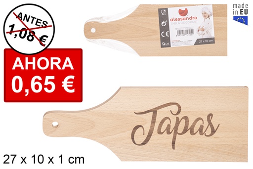 [112525] Tagliere in legno con manico decorato Tapas 27x10 cm