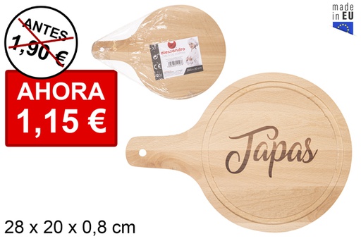 [112527] Tabla madera redonda con mango decorada Tapas 28x20 cm