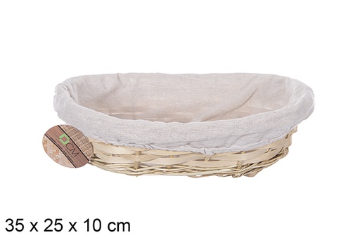 [112875] Honey-colored oval wicker basket with fabric 35x25 cm