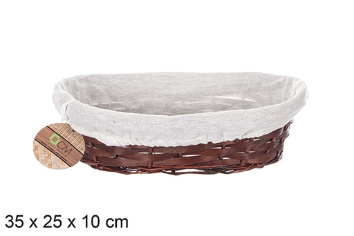 [112876] Cesta mimbre ovalada color caoba con tela 35x25 cm