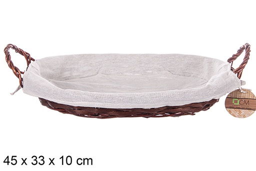 [112882] Cesta mimbre ovalada con asas color caoba con tela 45x33 cm