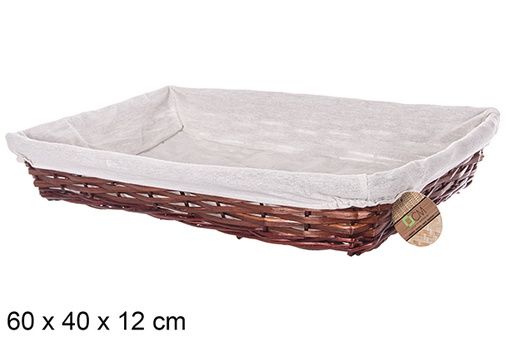 [112894] Cesta mimbre rectangular color caoba con tela 60x40 cm