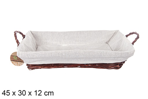 [112906] Cesta mimbre rectangular con asas color caoba con tela 45x30 cm