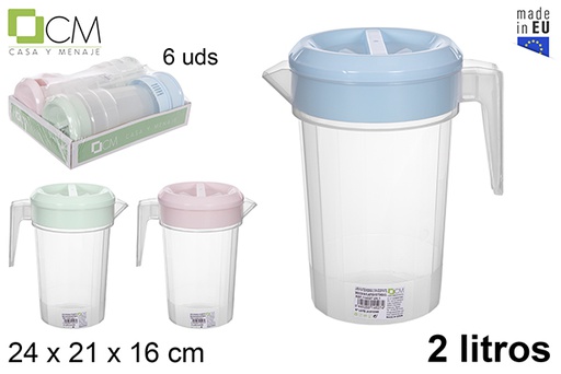 [114527] Brocca tonda in plastica coperchio colori pastello 2 l.