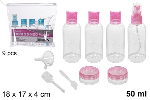 [112849] Astuccio cosmetico da viaggio 9 pezzi colori assortiti 50 ml