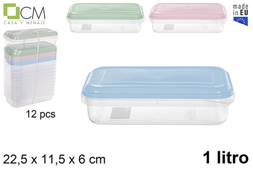 [114885] Rectangular lunch box pastel color lid 1 l.
