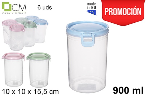 [114887] Barattolo in plastica ermetico con coperchio colori pastello 900 ml