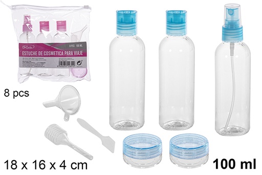 [112851] Astuccio cosmetico da viaggio 8 pezzi colori assortiti 100 ml