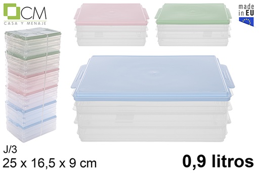 [114947] J/3 bandejas frigo 0.9l tapa color pastel