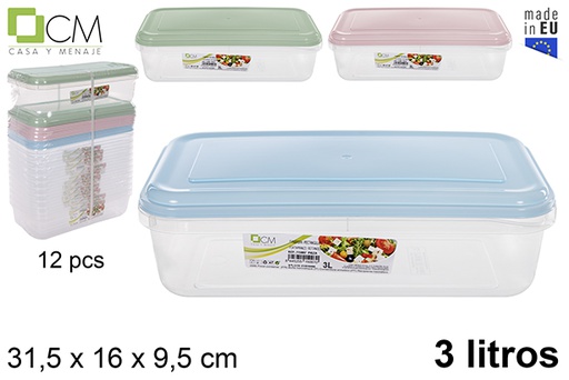 [115007] Fiambrera rectangular tapa colores pastel 3 l.