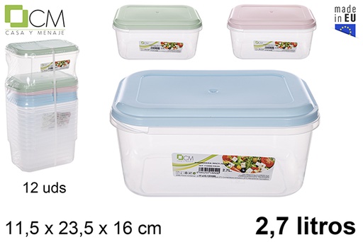 [114950] Rectangular lunch box with pastel colors lid 2,7 l.