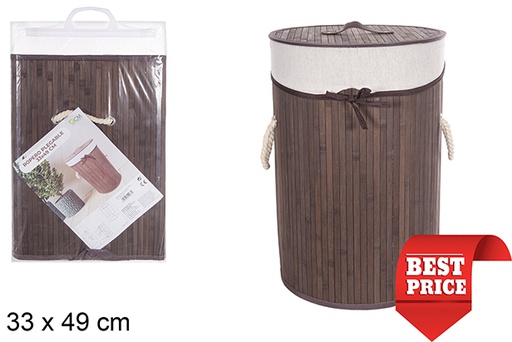 [112963] Cesto de roupa suja redondo dobrável em bambu mogno com forro 33x49 cm