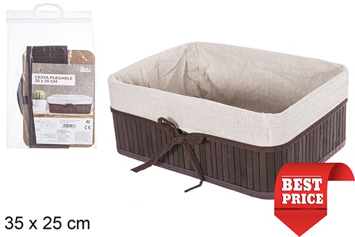[112978] Cesta bambú plegable rectangular forrada caoba 35x25 cm