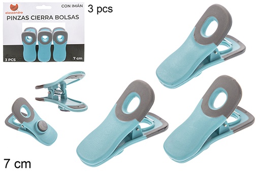[110595] Pack 3 pinzas cierra bolsa con imán 7 cm