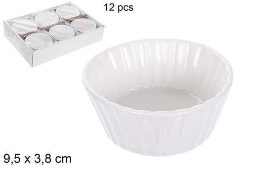 [110820] Bol rond en cãramique blanche a rayure 9,5x3,8 cm