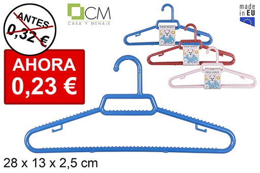 [112301] Pack 3 cabides de plástico infantil cores diversas