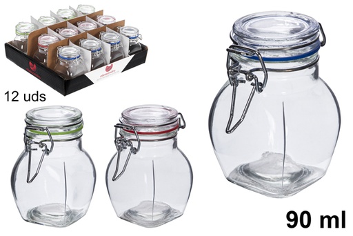 [113135] Pot en verre rond hermétique couleurs assorties 90 ml