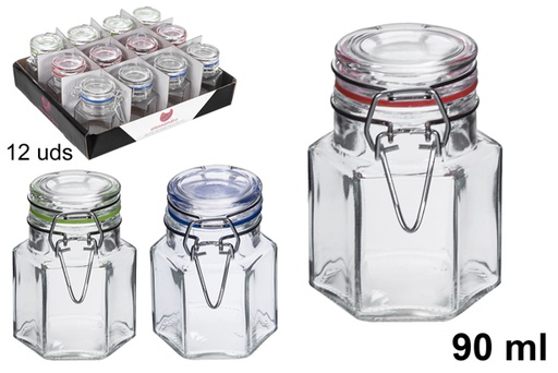 [113139] Airtight hexagonal glass jar assorted colors 90 ml