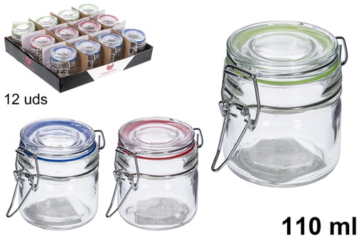 [113141] Airtight round glass jar assorted colors 110 ml
