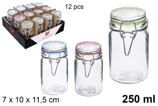 [113145] Airtight round glass jar assorted colors 250 ml