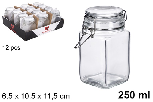 [113150] Barattolo quadrato in vetro ermetico colori assortiti 250 ml