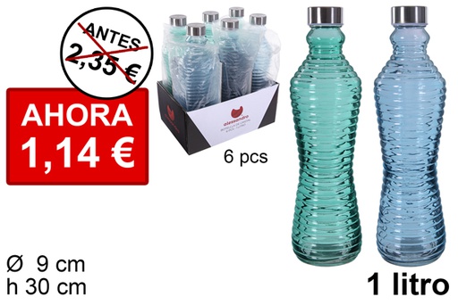 [113474] Color stripe glass bottle with steel cap 1 l.