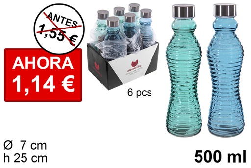 [113476] Color striped glass bottle with steel cap 500 ml