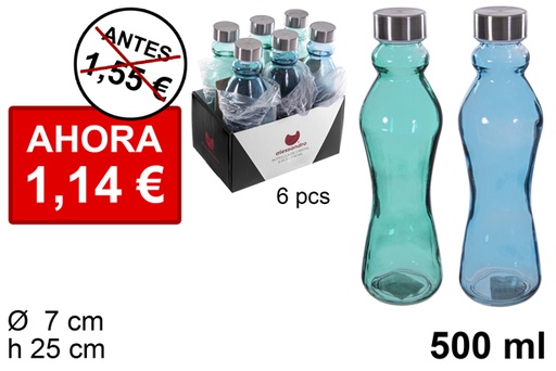 [113477] Frasco de vidro liso com tampa de aço 500 ml