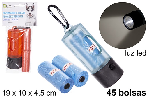 [113842] Dispensador con luz LED y bolsas recoge excrementos 45 unidades