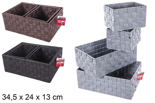 [114151] Set 4 cestas nylon color surtido negro/ gris/marron 34.5x24x13cm