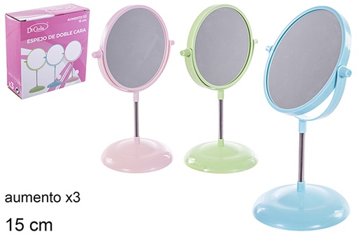 [114254] Double miroir grossissant x3 couleurs assorties 15 cm