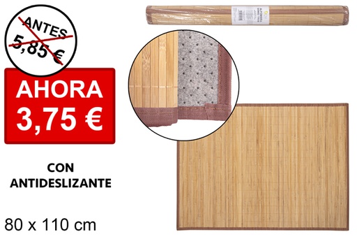[114451] Alfombra bambú natural tiras 11 mm borde pp 80x110 cm