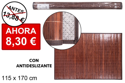 [114459] Alfombra bambú caoba tiras 11 mm borde PP 115x170 cm