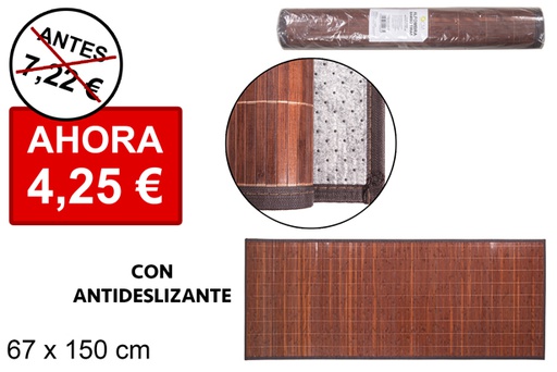 [114462] Alfombra bambú caoba tiras 11 mm borde PP 67x150 cm