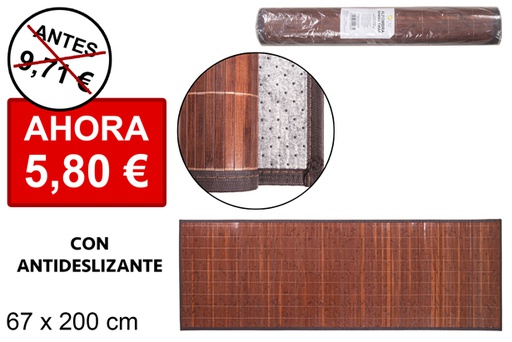 [114463] Alfombra bambú caoba tiras 11 mm borde PP 67x200 cm