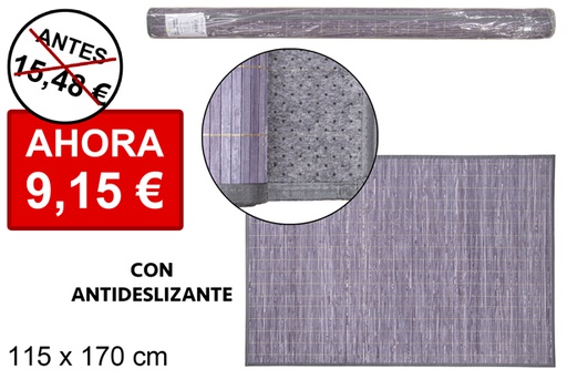 [114466] Alfombra bambú gris tiras 11 mm borde PP 115x170 cm