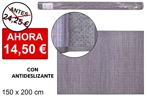 [114467] Alfombra bambú gris tiras 11 mm borde PP 150x200 cm